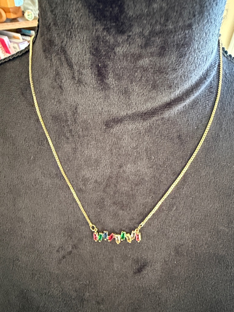 Plunder Multicolored Crystal And Goldtone Bar Necklace 20$